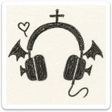 black gothic headphones with playful gothic shapes and simple lines sticker