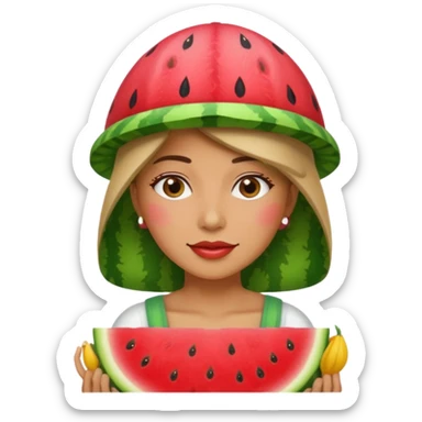 woman with watermelon hat sticker