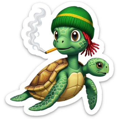 Sea turtle, smokin weed. wearing a rasta beanie with dreads. sticker