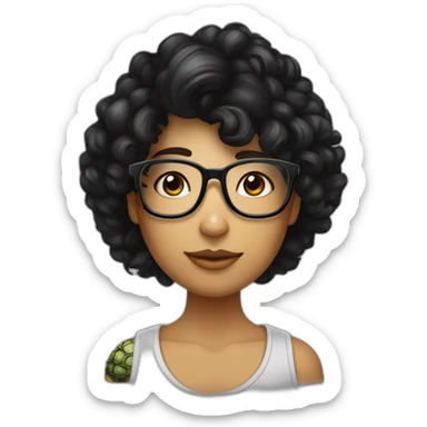 Beau jeune brun cheveux noir bouclé coupe dégradé avec un tatouage de tortue met de lunette noir et grand de taille sticker