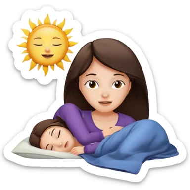 brunette girl waking up in the morning with sun sticker