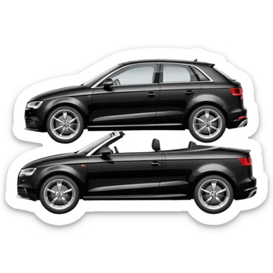 emoji of a black car, model audi a3, being towed by a tow car. profile horizontal view sticker