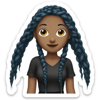 Girl with long blue braids with long bangs and black top sticker