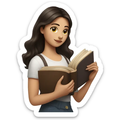beautiful brunette girl hugging a book sticker