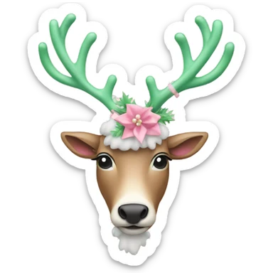 pastel reindeer with pink and green ornaments on her antlers sticker