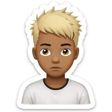 Black Male Teenager with Short punk messy blonde hair, Dark brown bushy eyebrows large expressive golden-brown eyes, wearing a plain white t-shirt, Dark Brown skin color. sticker