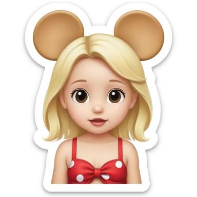 Baby girl with blonde hair with Mickey Mouse ears on the beach  sticker