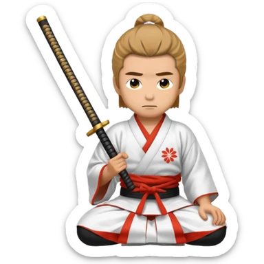 kneeling samurai in white kimono sticker