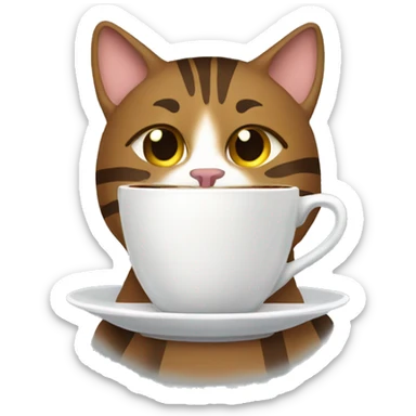 Brown Tabby cat drinking coffee  sticker