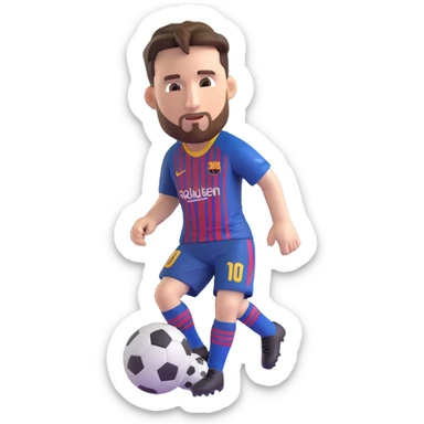 Lionel Messi as an emoji, dribbling a soccer ball, focused expression sticker