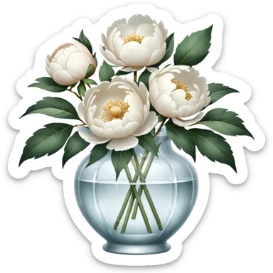 White peonies in crystal vintage  vase  sticker