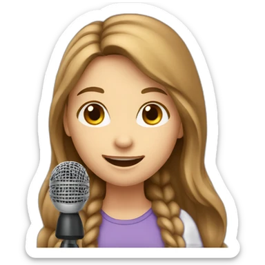 Caucasian girl with long Brown hair holding a michophone singing happy sticker