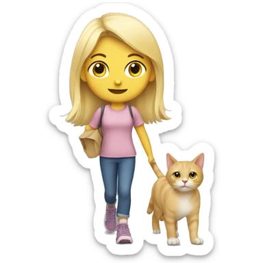A blonde girl taking her cat for a walk sticker