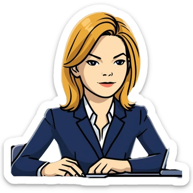 Michelle Monaghan with honey blonde hair as powerful CEO in office sticker