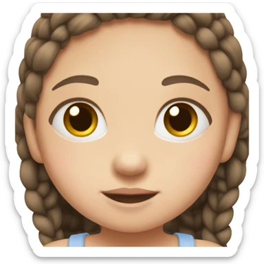 baby girl with straight brown pigtails ponytails on top of head,  big dark brown eyes and pale white fair skin sticker