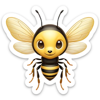 Cinematic Cute Wasp Portrait Emoji, Head tilted playfully and inquisitively, featuring a compact, delicately striped body with softened, endearing eyes and petite, translucent wings, Simplified yet irresistibly adorable features, highly detailed, glowing with a warm, inviting glow, high shine, affectionate and lively, stylized with a touch of whimsical insect charm, soft glowing outline, capturing the essence of a mischievous wasp that seems as if it could buzz out of the screen with a playful wink! sticker