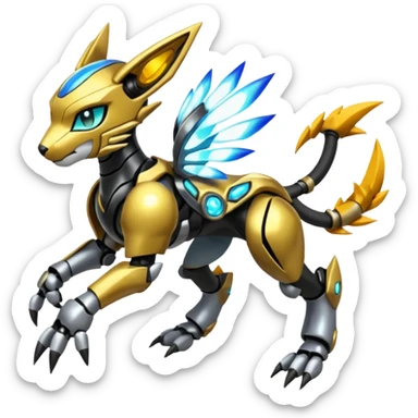 Meloetta-Zeraora-Wargreymon-Protogen-Pokémon-Digimon-Fakémon-fusion-hybrid-creature sticker