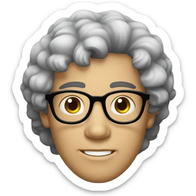 white male with curly black hair, round glasses sticker