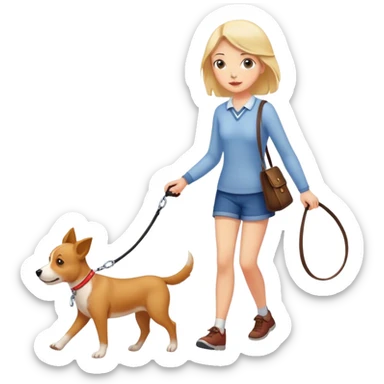 dog walking girl on leash sticker