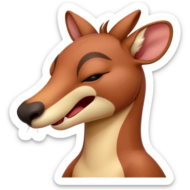 Cinematic Cute Yawning Adult Red Kangaroo Portrait Emoji, Head tilted slightly with a dramatic, wide-open yawn, showcasing a sturdy, reddish form with a distinct red kangaroo-shaped head, a relaxed elongated snout, and sleepy, half-closed eyes, Simplified yet irresistibly adorable features, highly detailed, glowing with a soft, cozy outback glow, high shine, relaxed yet expressive, stylized with a dash of whimsical charm, soft glowing outline, capturing the essence of a drowsy yet affectionate kangaroo that appears ready to stretch and yawn its way out of the screen! sticker