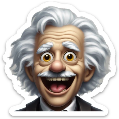 Laughing undead Einstein vampire in Uncle Scrooge style, oil paint, mysterious eyes, intricate lips, masterpiece pose, odd perspective, beautiful, desirable, logical sticker