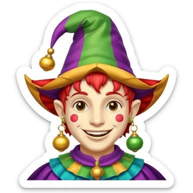 Jester – Smiling trickster with colorful hat and bells sticker