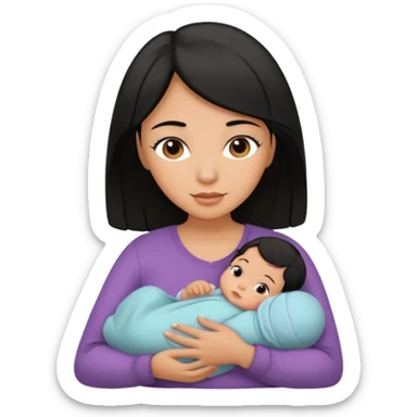 mom holding newborn baby girl with brown eyes tan skin and black hair and blue eyes newborn girl baby tan skin black hair sticker