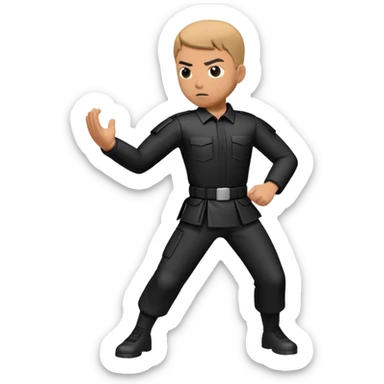 A tactical Krav Maga figure in black uniform, blocking an attack with a defensive arm motion, serious expression, symbolizing real-world combat, minimal but strong design sticker