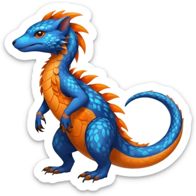 Colorful brown with blue and orange tropical exotic shiny beautiful fantasy-Salandit-Cacomistle-oncilla-animal-Fakémon-hybrid-fursona (full body) sticker