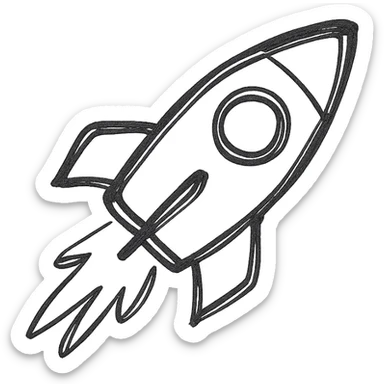 rocket, hand-drawn with sketchy lines, playful and whimsical sticker