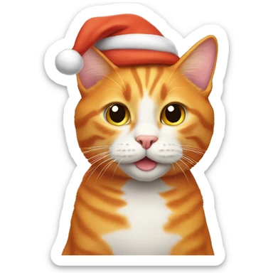 A orange cat wearing a Santa hat sticker