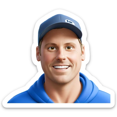 smiling boy outdoors with hat sticker