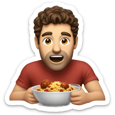 brunette man devouring pasta and meatballs sticker