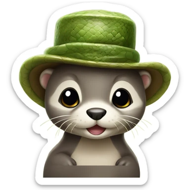 Baby otter wearing a snake hat sticker