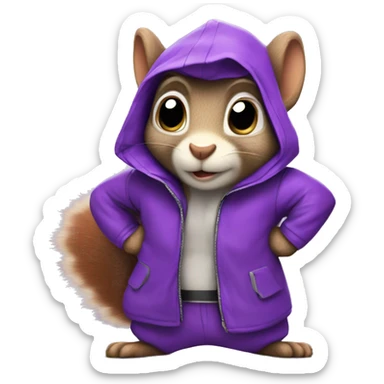 cute cartoon squirrel, wearing a purple super hero jacket with G sticker