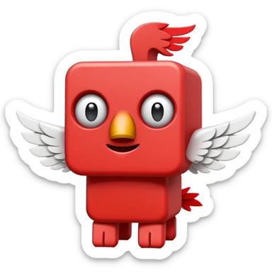A blocky red creature with white wings and question marks on its eyes. sticker