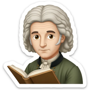 Rousseau reading a book, classic philosopher look, powdered wig sticker