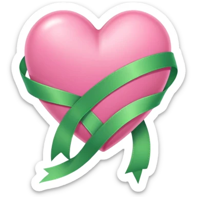 pink heart entwined with light green ribbon sticker