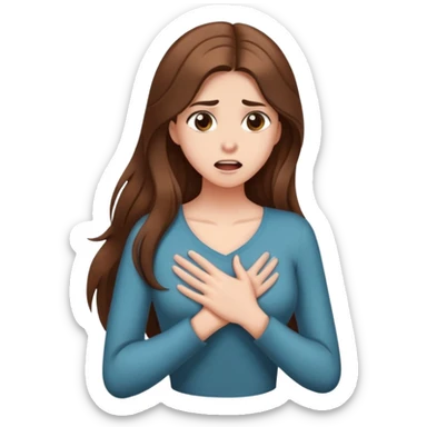 Girl with long brown hair making a dramatic gasp, hand on chest, elegant  sticker
