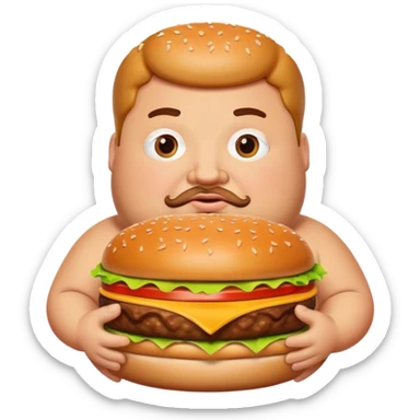 Fat man with burger sticker
