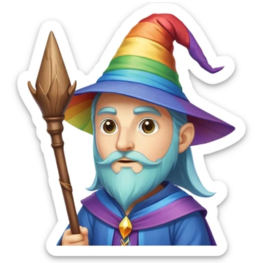 Rainbow wizard with hat and staff sticker