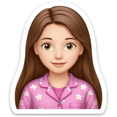 happy white long brunette hair girl with hazel eyes and in pink pajamas sticker