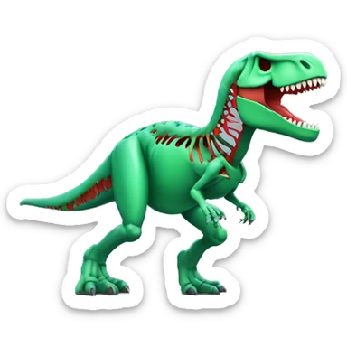 a green trex with blue skeleton and red eyes, full body
 sticker