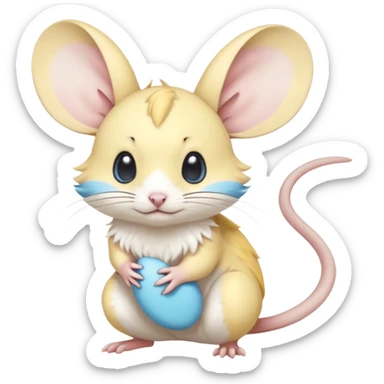 Yellow white and cyan-blue Gerbil-Jerboa-Minccino-Emolga-Pachirisu-Pokémon-Fakémon-hybrid-fusion-creature  sticker