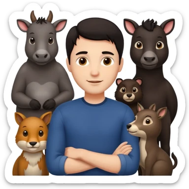 GRANJERO PIEL CLARA Y PELO OSCURO CON ANIMALES A SU ALREDEDOR QUE SEA HOMBRE sticker