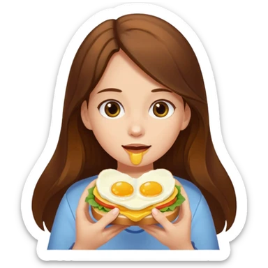 Girl with brown long hair eating egg sandwich sticker