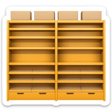 "Minimalist Japanese retail shelf display, products arranged in identical horizontal rows, with multiple units of each item placed directly behind one another, vertically varied by type, clean spacing, precise symmetry, soft neutral lighting, front-facing packages, ultra-detailed." sticker