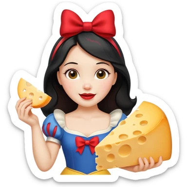 Happy Snow White red bow holding wedge of cheese sticker