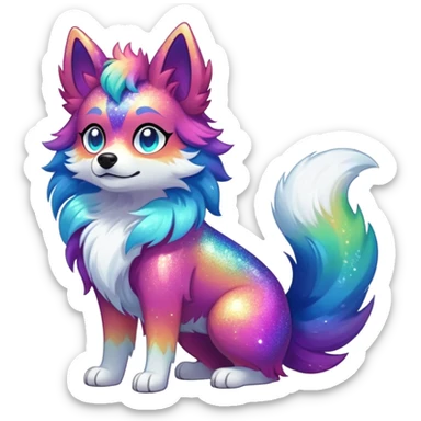 Vibrant multicolored Falvie-Fionbri-creature-sparkle-dog-fursona, full body sticker