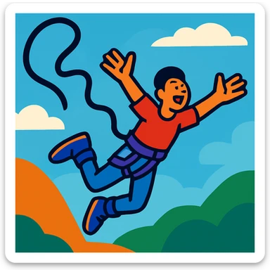 dynamic illustration of a person bungee jumping with a simple background sticker